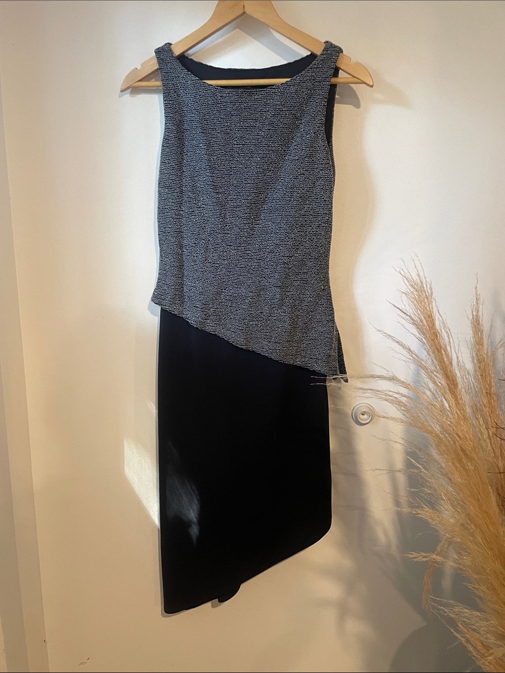 Vintage Arianna Asymmetrical Two-Tone Black and Gray Women's Skirt Sz XS B135